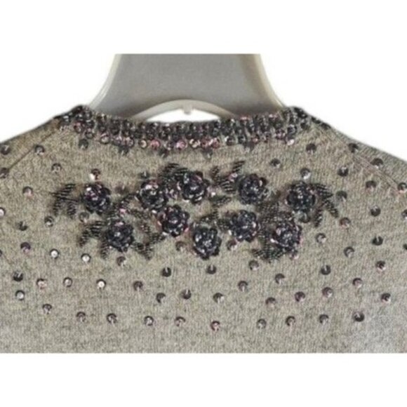 Vivien Forest Vintage Rabbit Wool Cardigan Sweater Floral Beaded Design Rhinesto - Picture 4 of 9